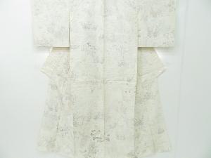 リサイクル　絵羽小紋　単衣　生紬織　手描き　四季草花模様　着物